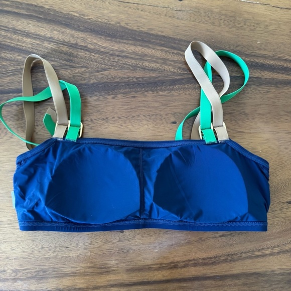 Tory Burch Navy Bikini Top with Green and Tan Straps Size Medium - Picture 4 of 5